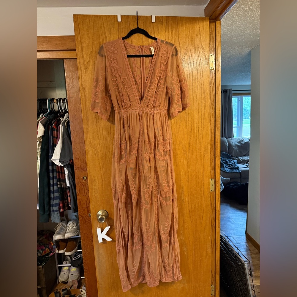Wishlist Orange Brown Smocked Tiered Maxi Dress